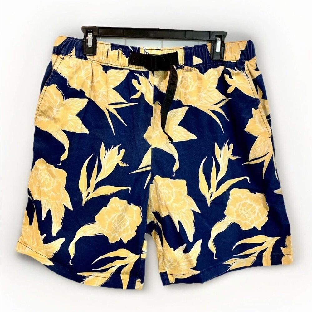 Levi's Floral Shorts Men's Sz L Belted Utility Navy Yellow Tropical Bottoms
